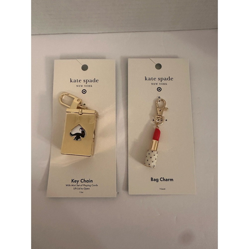 2 New KATE SPADE NYxTARGET Deck Of Cards & Lipstick BAG CHARM KEYCHAIN